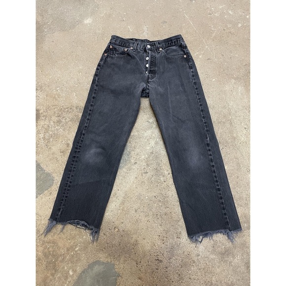 Vintage Levis 501 Jeans Mens 31x26 Black Denim Button Fly Raw Hem USA 90s
